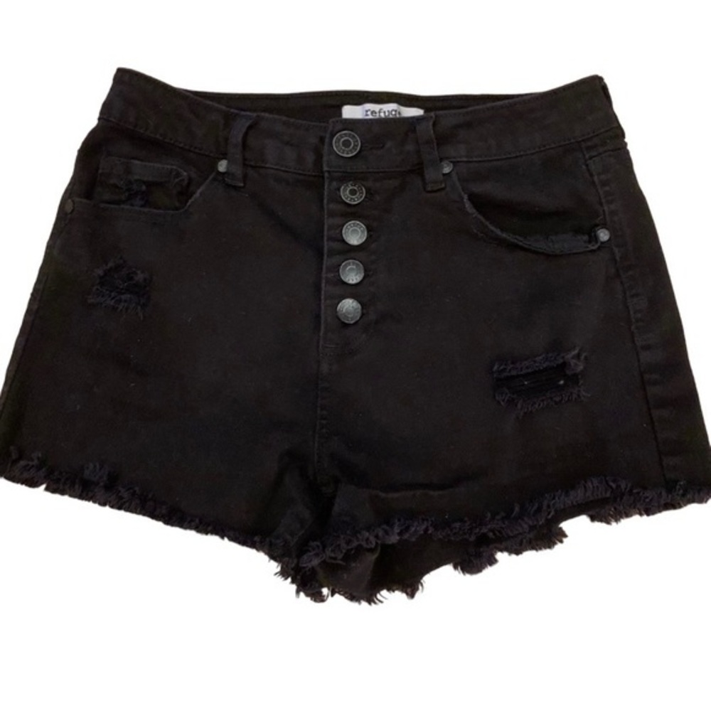 Refuge Black Jean High Rise Shorts 8‎